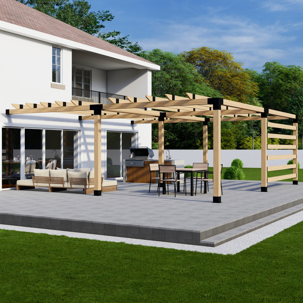 Kit de pergola Zen conçu pour suspendre des éclairages