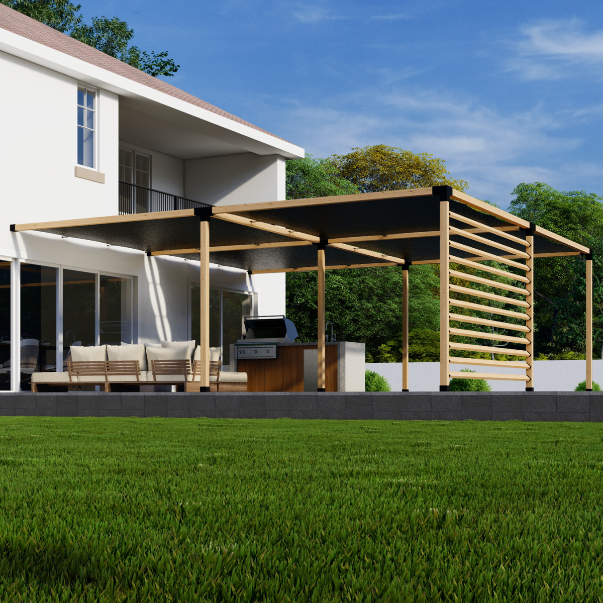Ensemble de pergola avec supports en acier 4x4 ou 6x6 + toiles d’ombrage