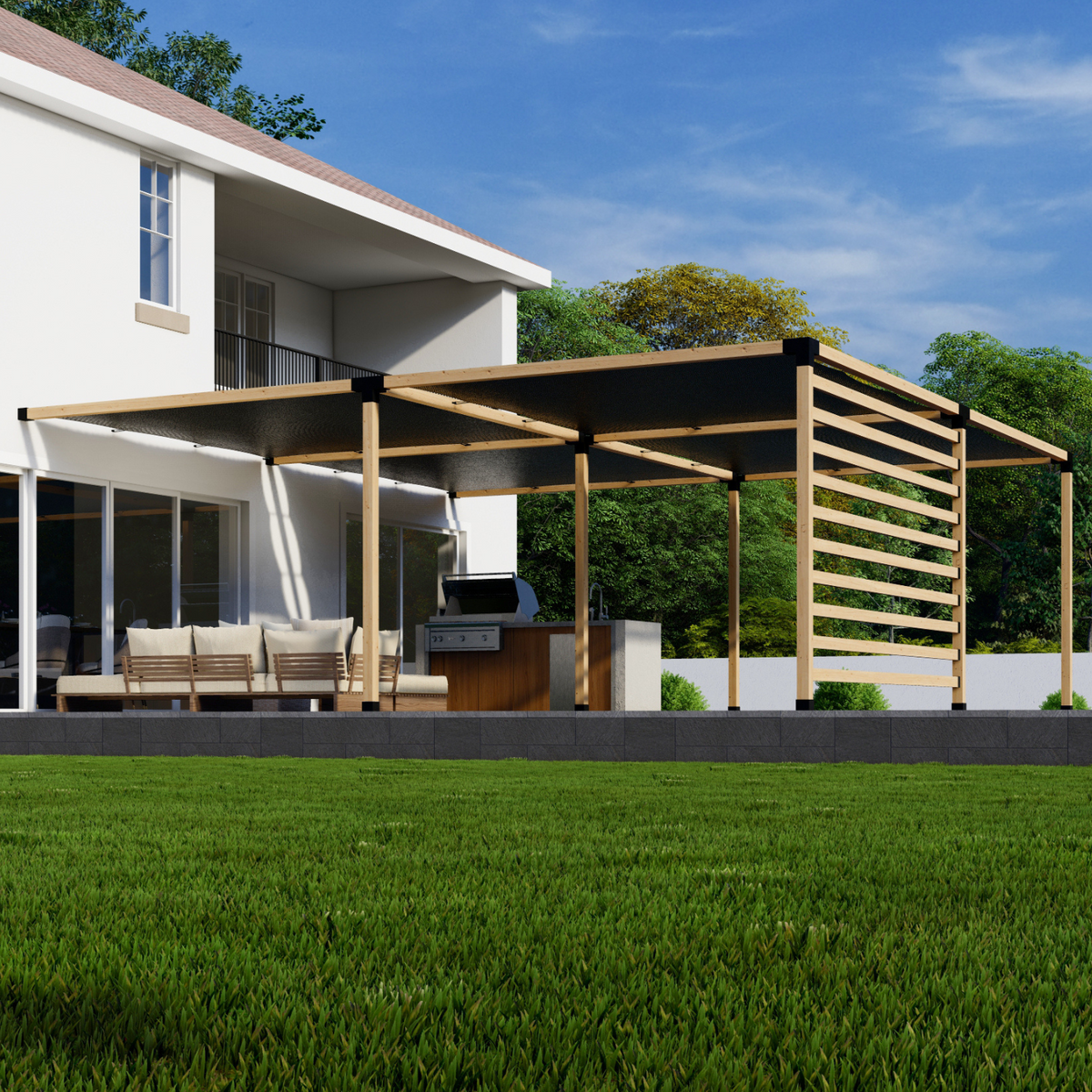 Kit pour pergola couverte au-dessus d’une terrasse