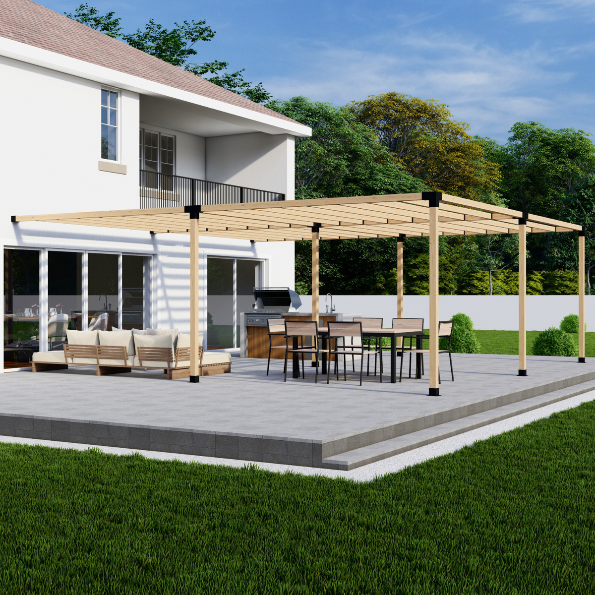 Pergola adossée à la maison 16x24 avec toit
