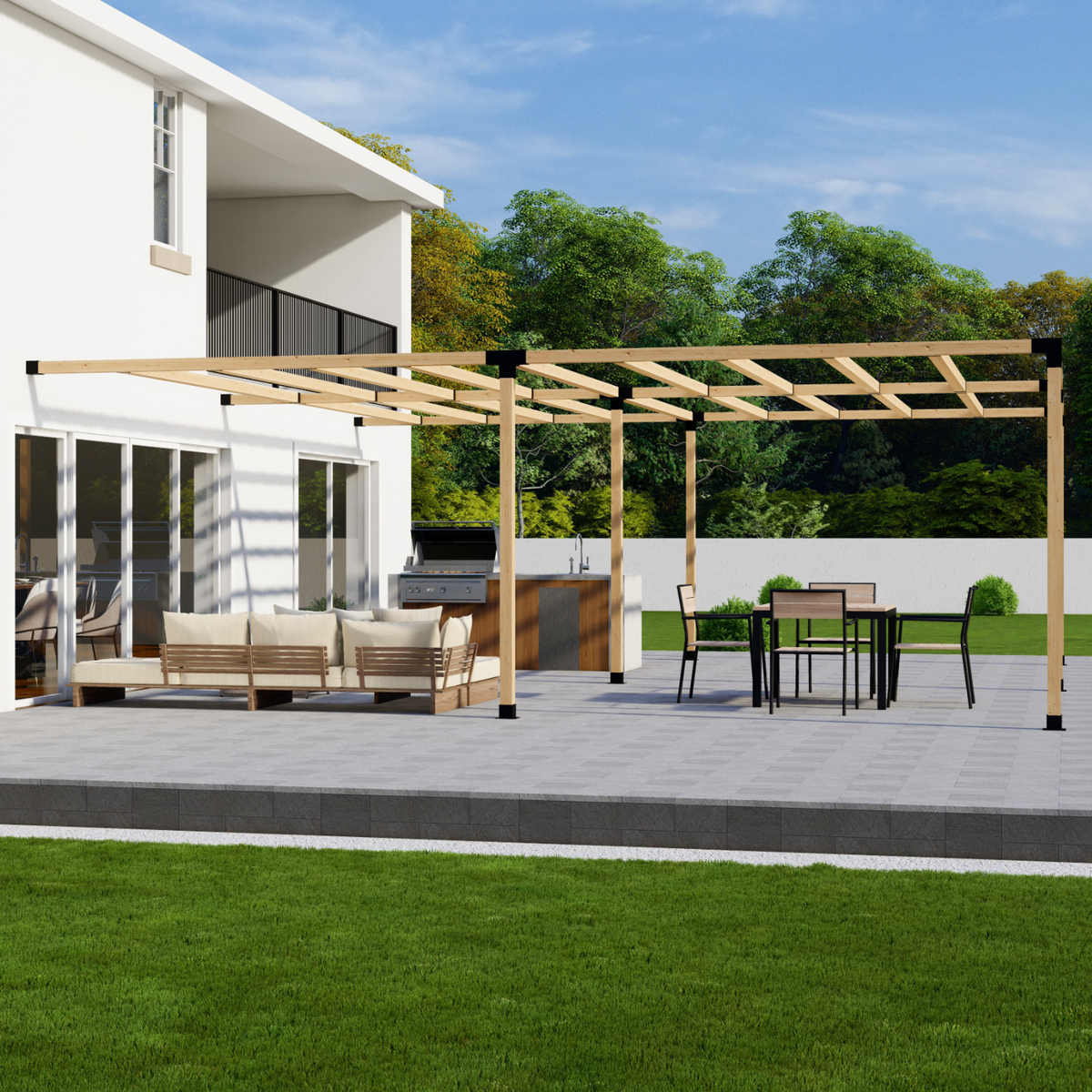 Kit pour pergola de jardin adossée à la maison