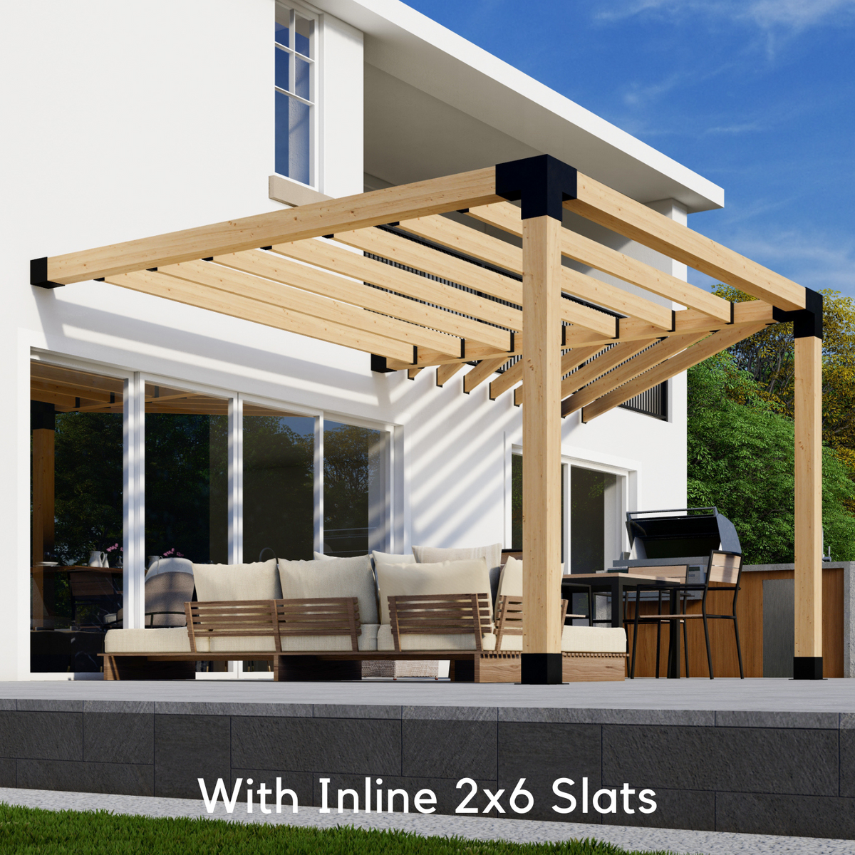 Kit pour pergola inclinée adossée à la maison