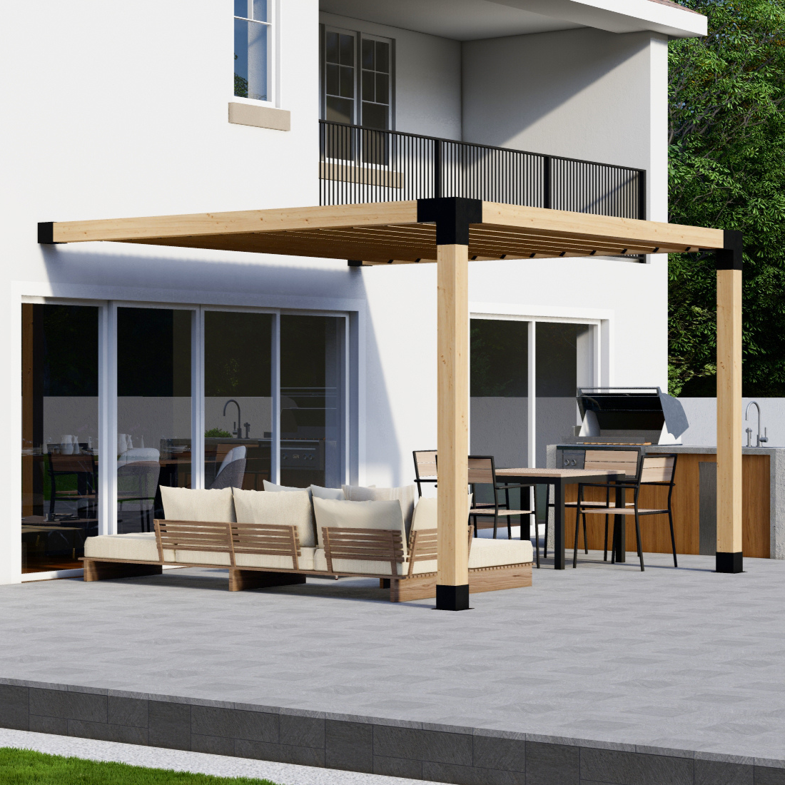Kit de pergola à 2 poteaux avec toit – Toute taille jusqu’à 12' x 12'
