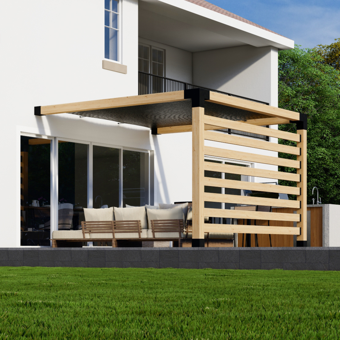Kit pour petite pergola avec toile d’ombrage