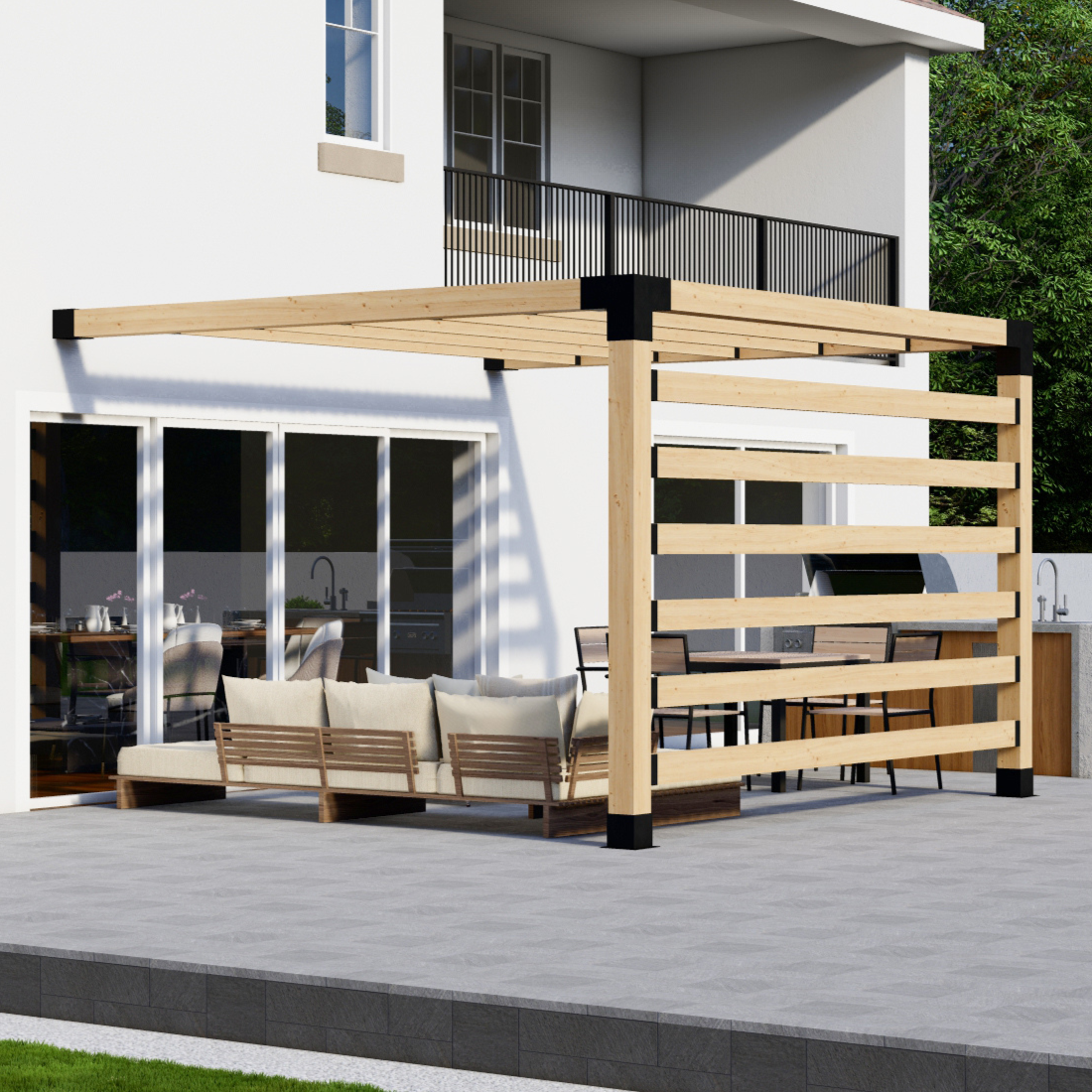 Kit de pergola moderne adossée à la maison
