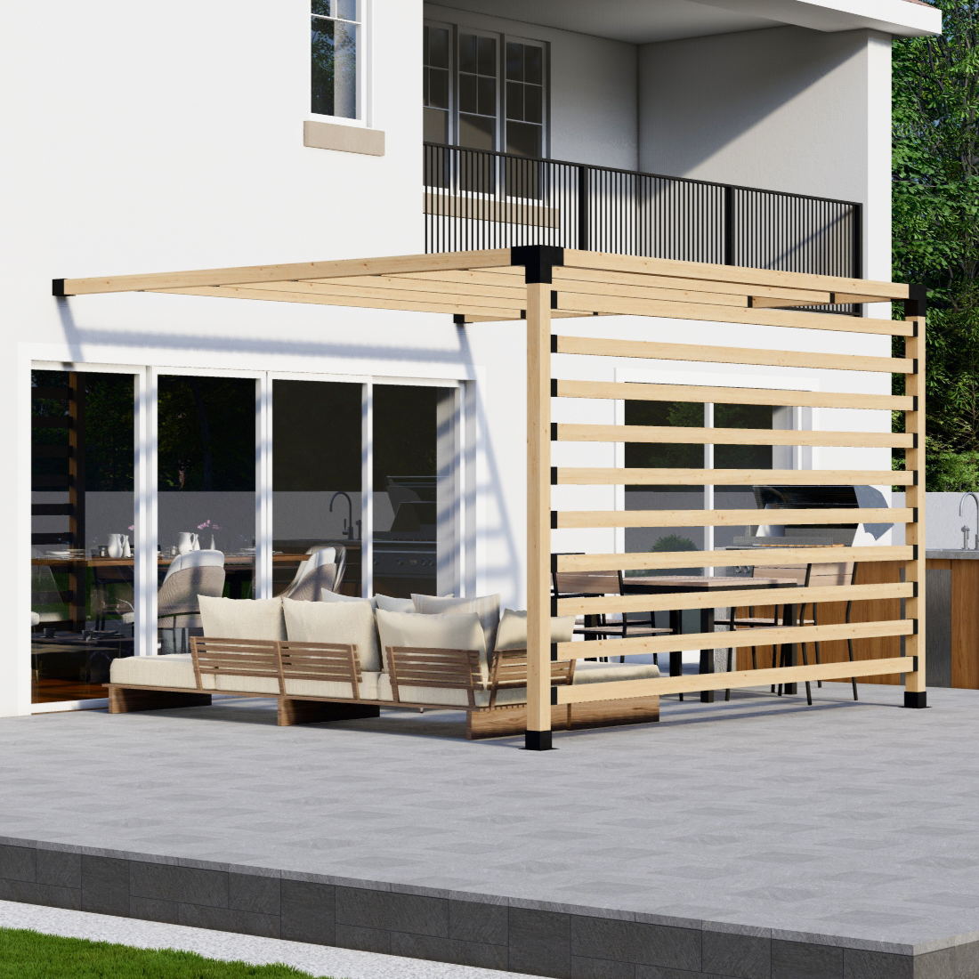 Kit moderne de pergola adossée à 2 poteaux – Toute taille jusqu’à 12' x 12'