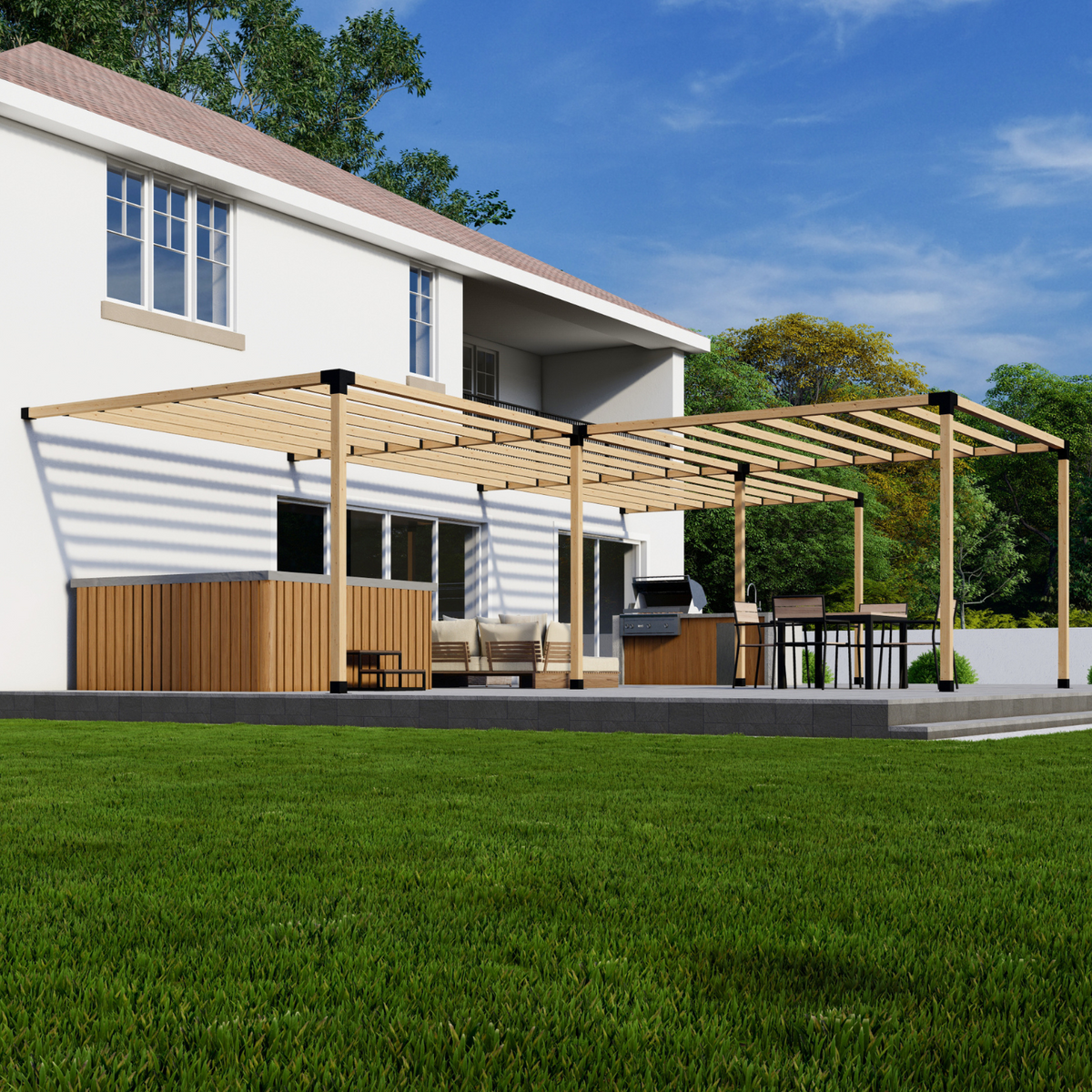 Kit pour pergola en T adossée à la maison – Toute taille jusqu’à 36' x 24'