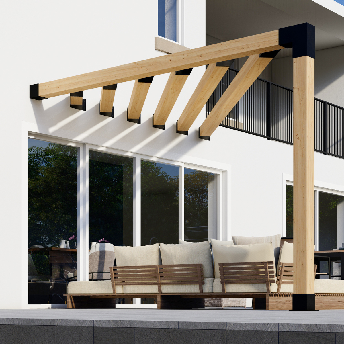 Kit DIY de supports pour pergola triangulaire adossée avec poteaux de toit – Toute taille jusqu’à 12' x 12'
