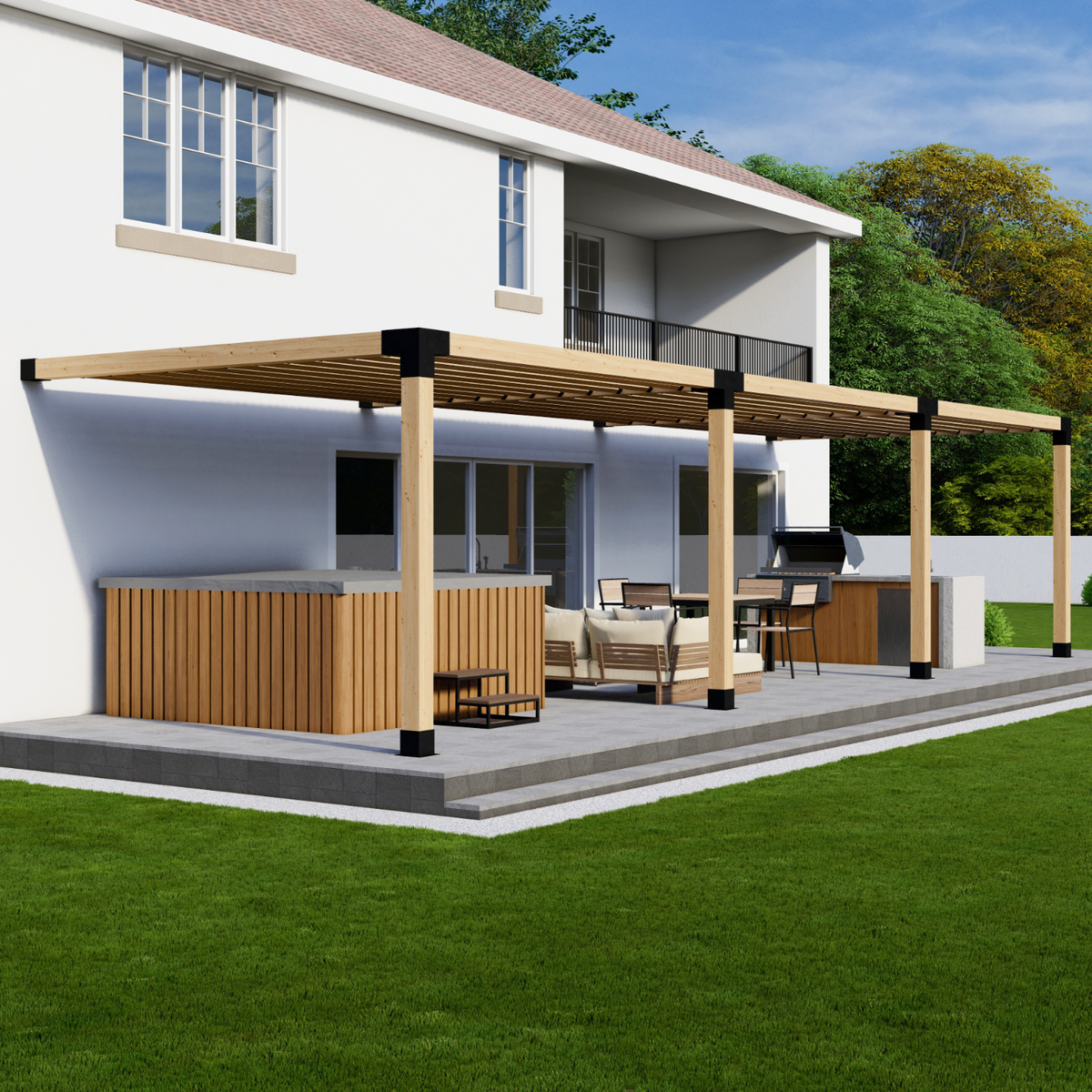 Kit DIY pour grande pergola adossée à la maison