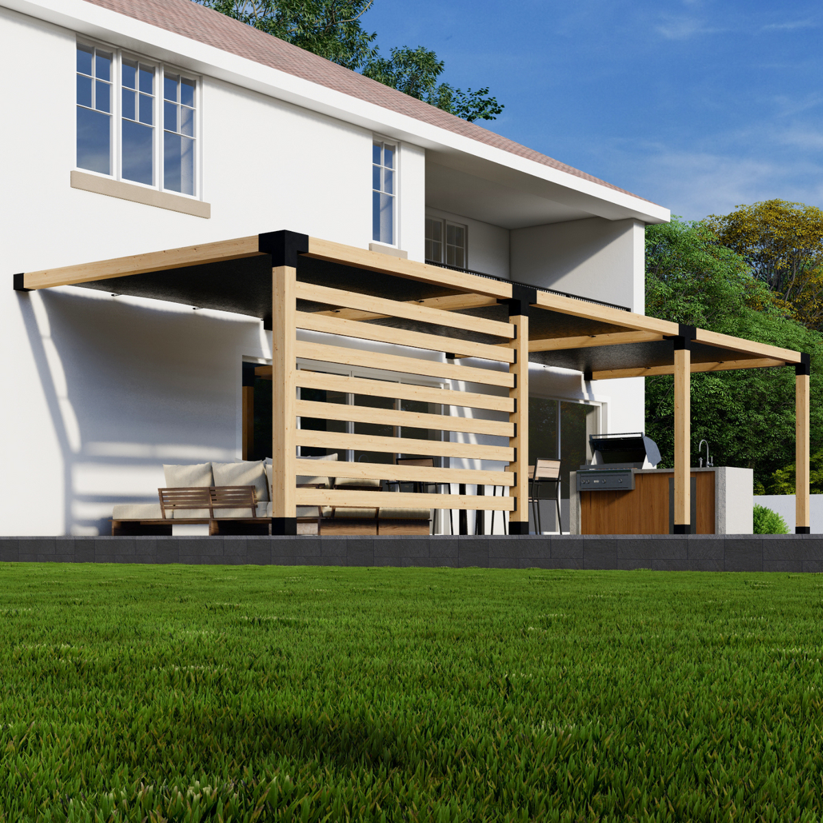 Kit pour pergola partielle adossée à la maison sur terrasse
