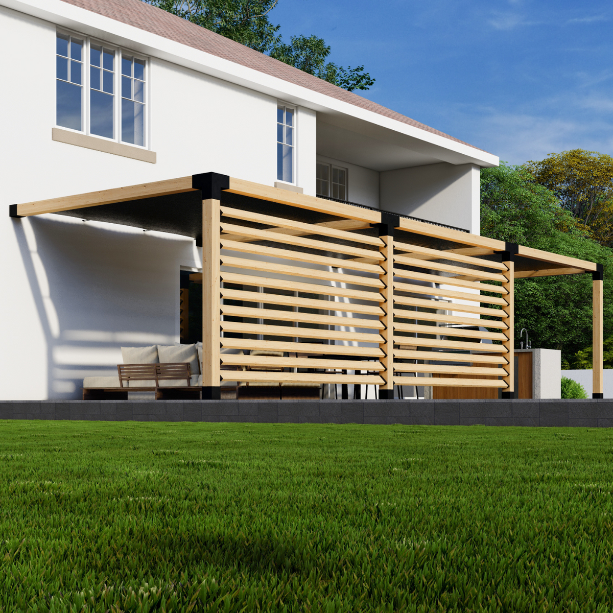 Kit pour pergola au-dessus d’une porte-fenêtre
