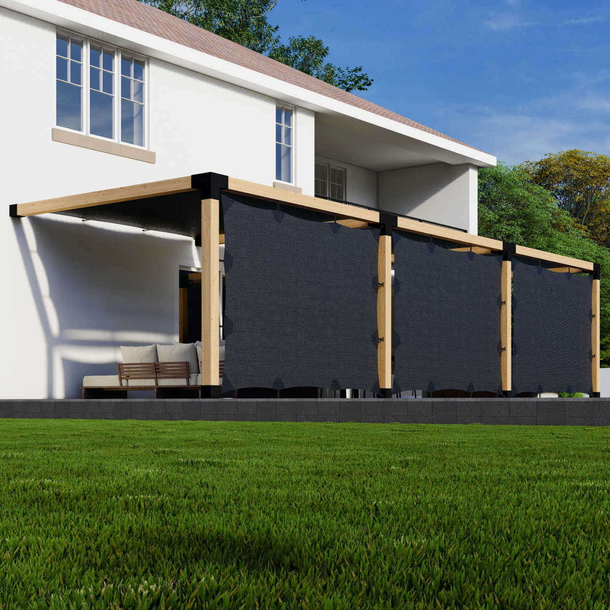 Kit pour pergola extérieure avec toiles d’ombrage