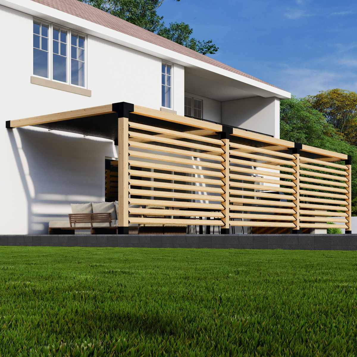 Kit pour pergola moderne avec toiles d’ombrage