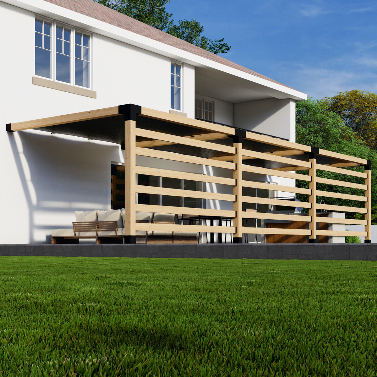 Kit de pergola avec voiles d’ombrage