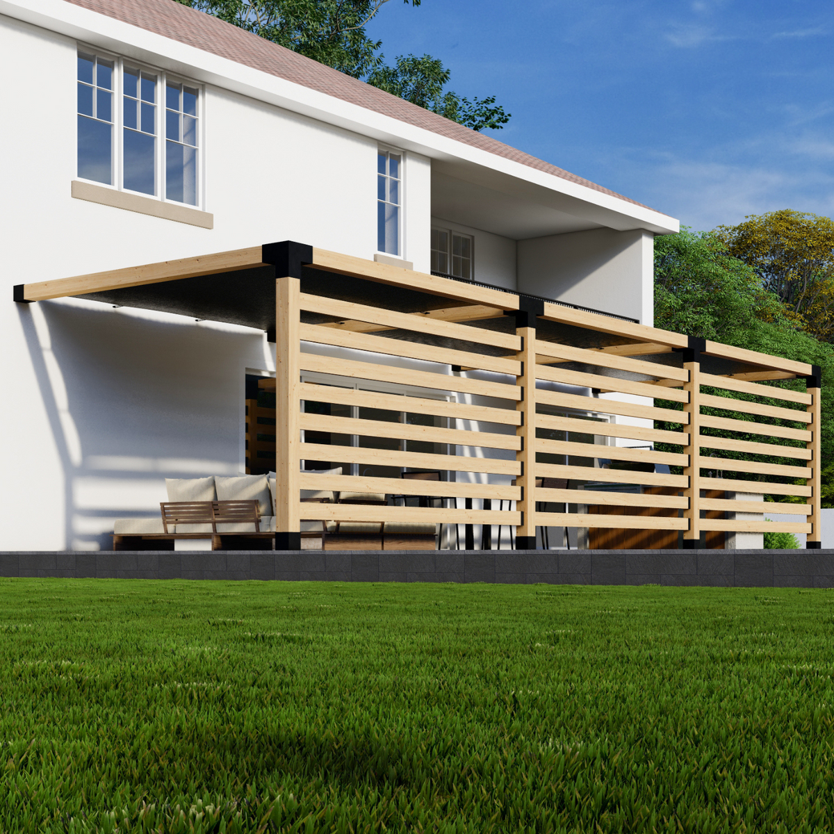 Kit pour pergola sur terrasse avec toiles d’ombrage