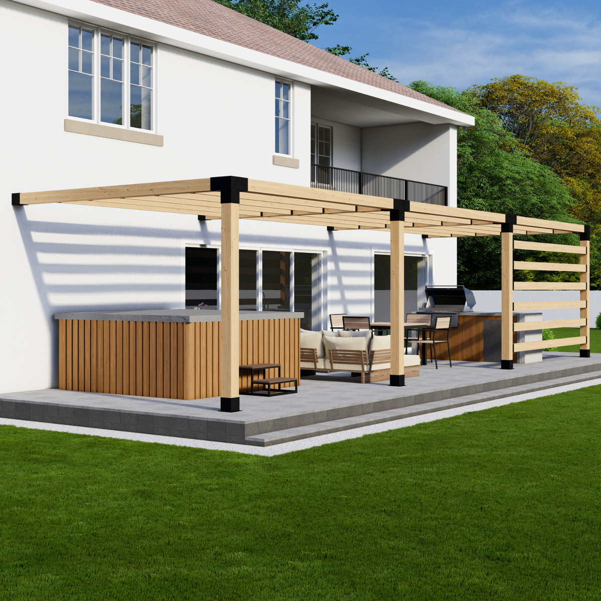 Kit pour pergola moderne adossée à la maison