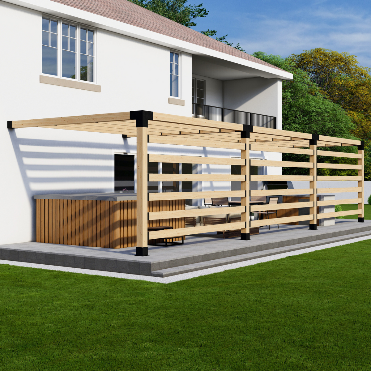 Kit pour pergola de jardin adossée à la maison