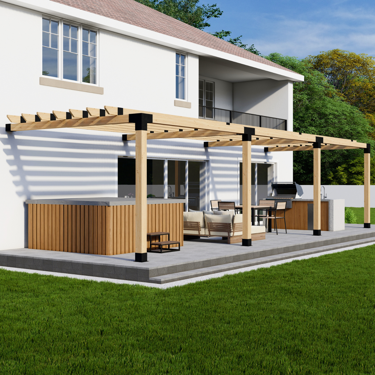 Kit de supports pour pergola en bois et métal adossée à la maison