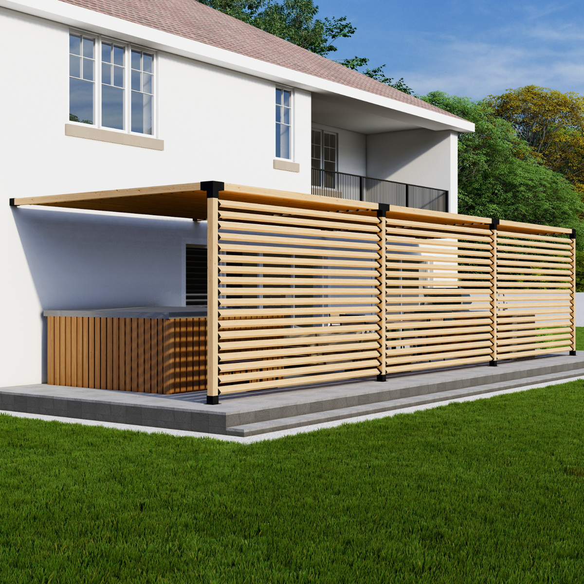 Kit de pergola au-dessus d’une terrasse