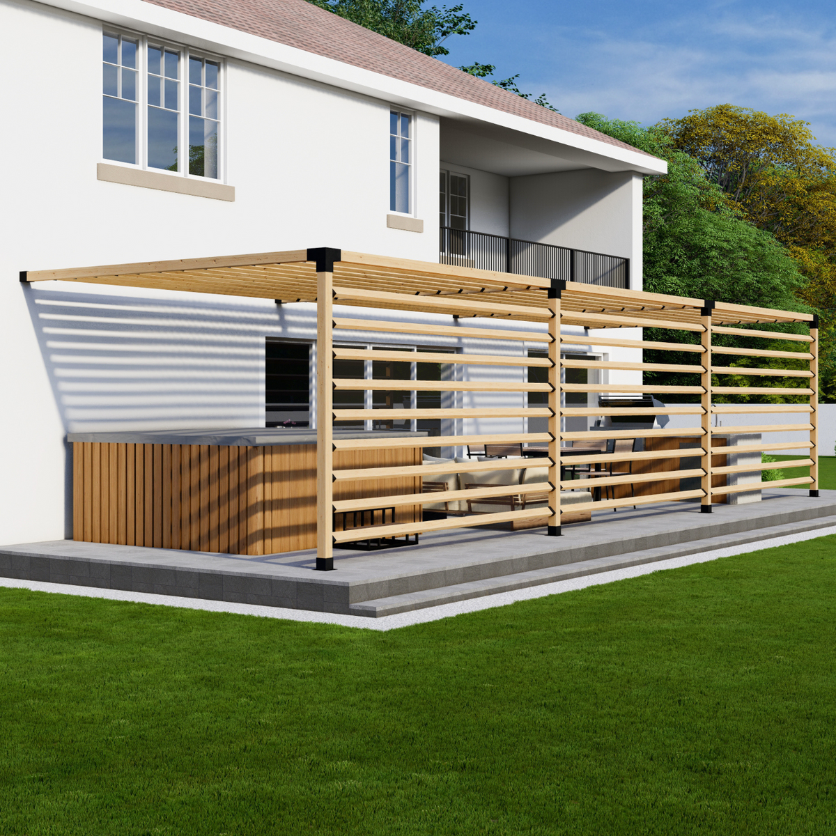 Kit pour pergola avec toit adossée à la maison