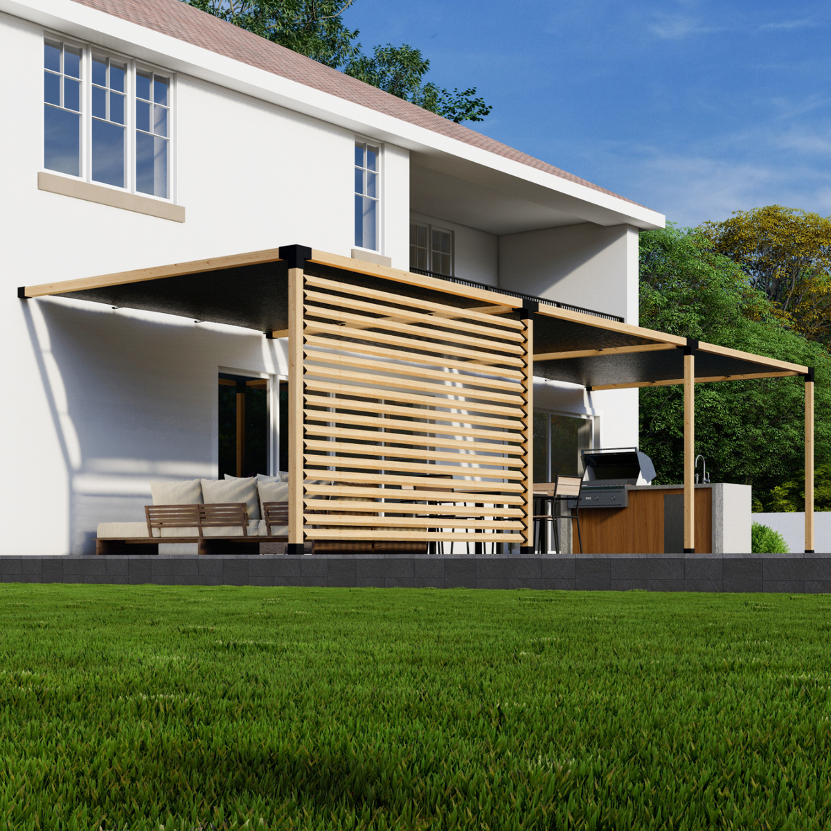 Kit pour pergola couverte adossée à la maison