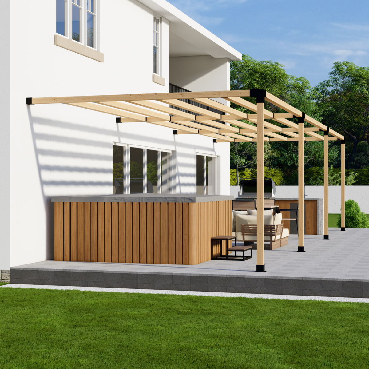 Kit pour grande pergola adossée à la maison