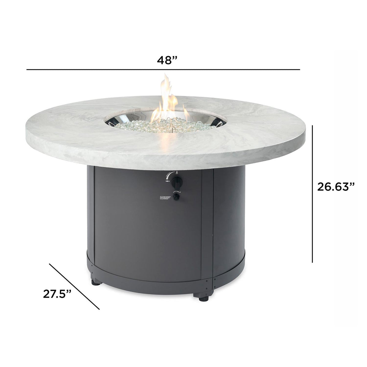 Beacon – Table brasero ronde à gaz White Onyx avec pare-feu en verre – BC-20-WO/GG-20-R