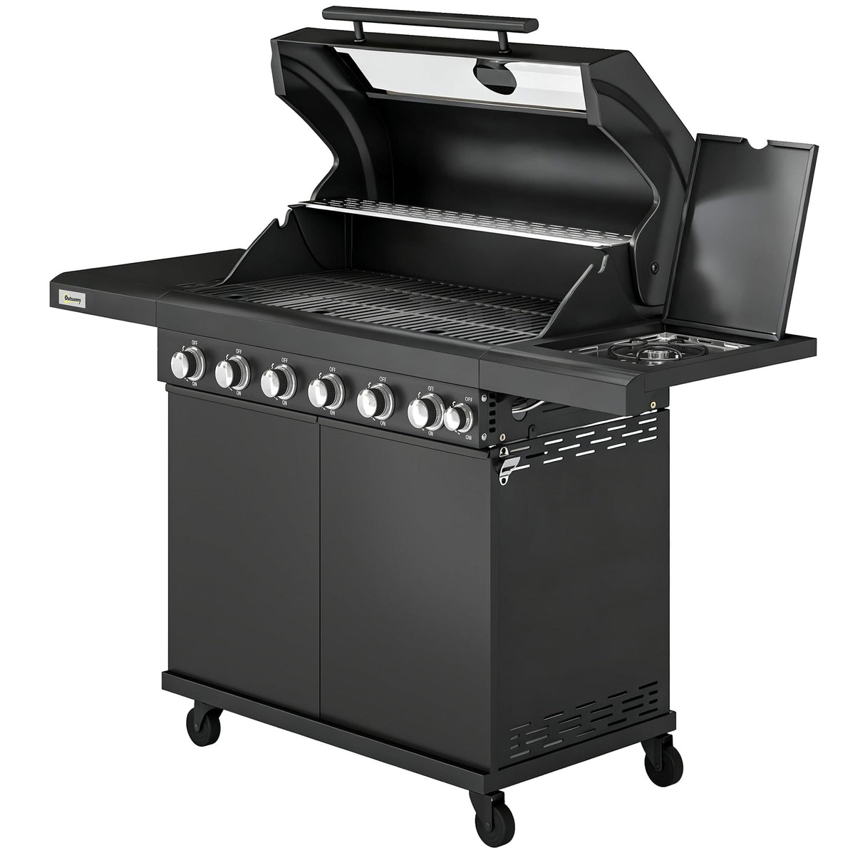 Barbecue à gaz 6+1 brûleurs avec meuble et fenêtre de contrôle, noir