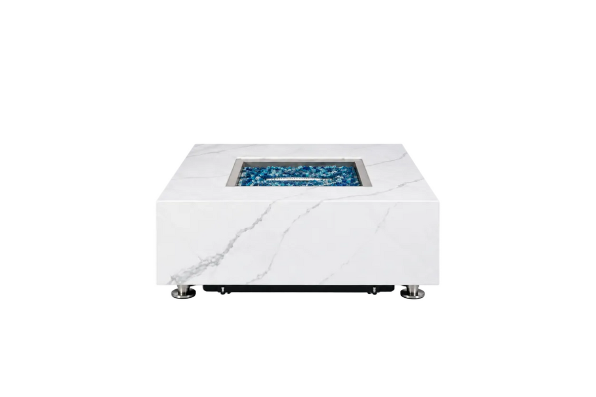 Elementi Plus Bianco 40 pouces Marble Porcelain Table à Feu Extérieure - Bianco Blanc Pur - Green Vista Living