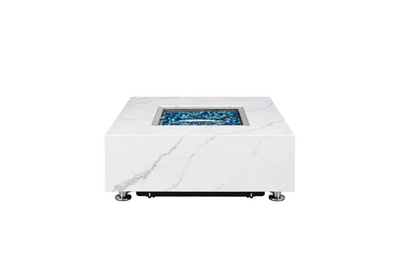 Elementi Plus Bianco 40 pouces Marble Porcelain Table à Feu Extérieure - Bianco Blanc Pur - Green Vista Living