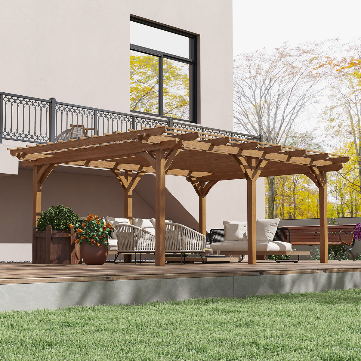 PerArbor 12' x 16' – Pergola en bois pour plantes grimpantes, jardin/arrière-cour, marron