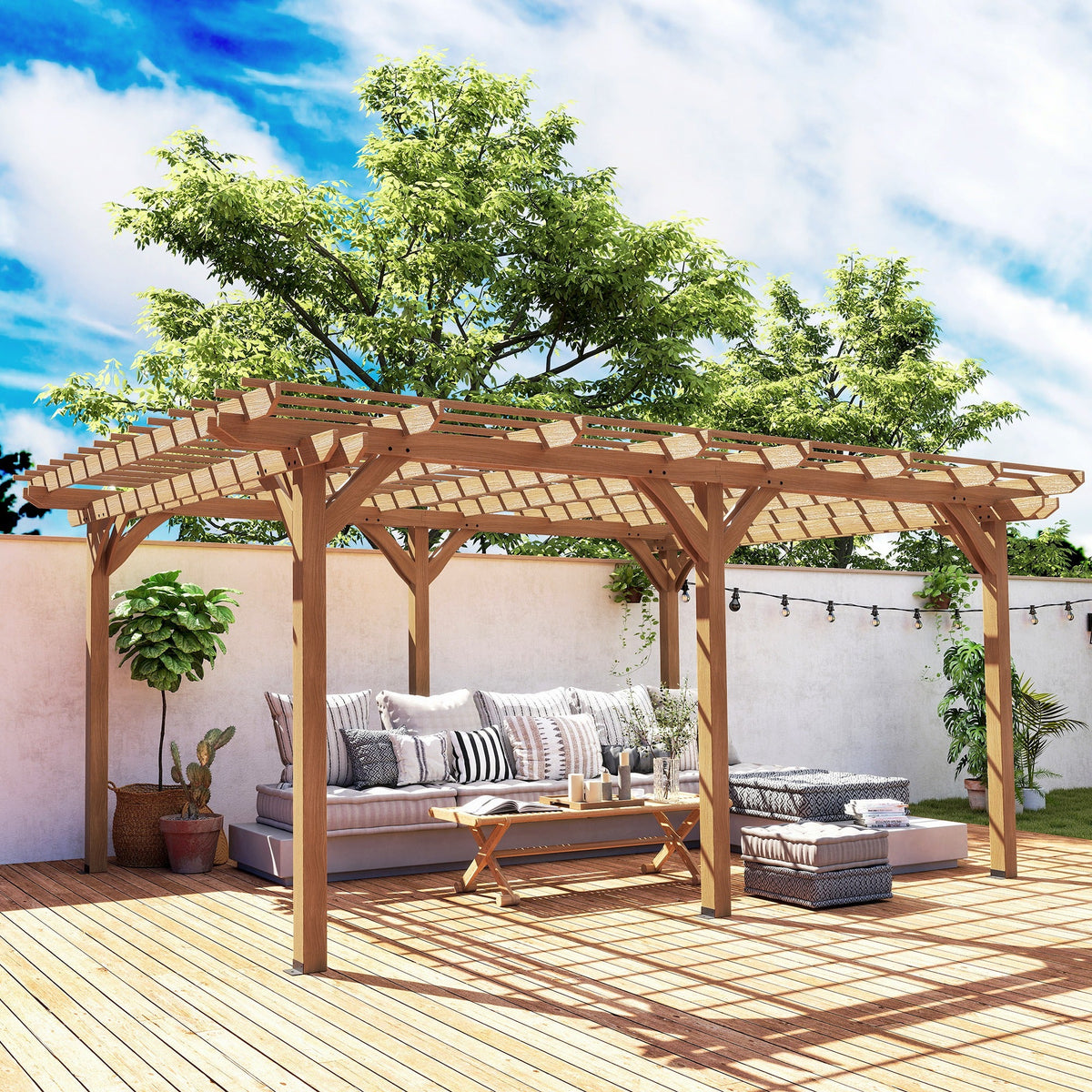 PerArbor 12' x 16' – Pergola en bois pour plantes grimpantes, jardin/arrière-cour, marron