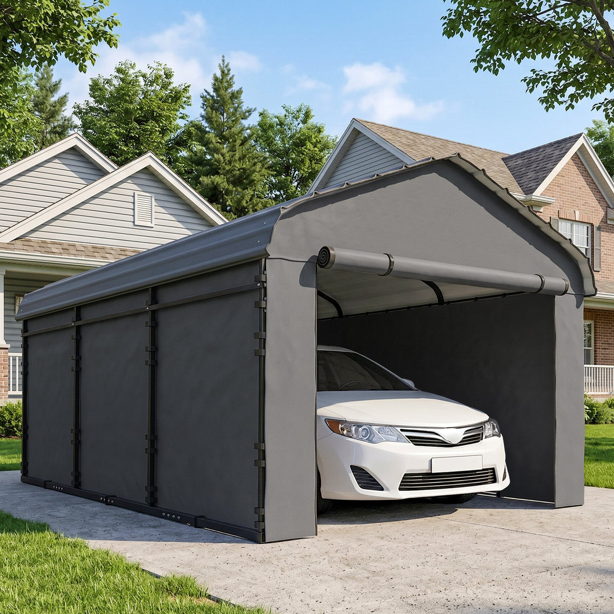 Onward 10' x 15' – Abri voiture métallique renforcé avec toit galvanisé et parois latérales amovibles