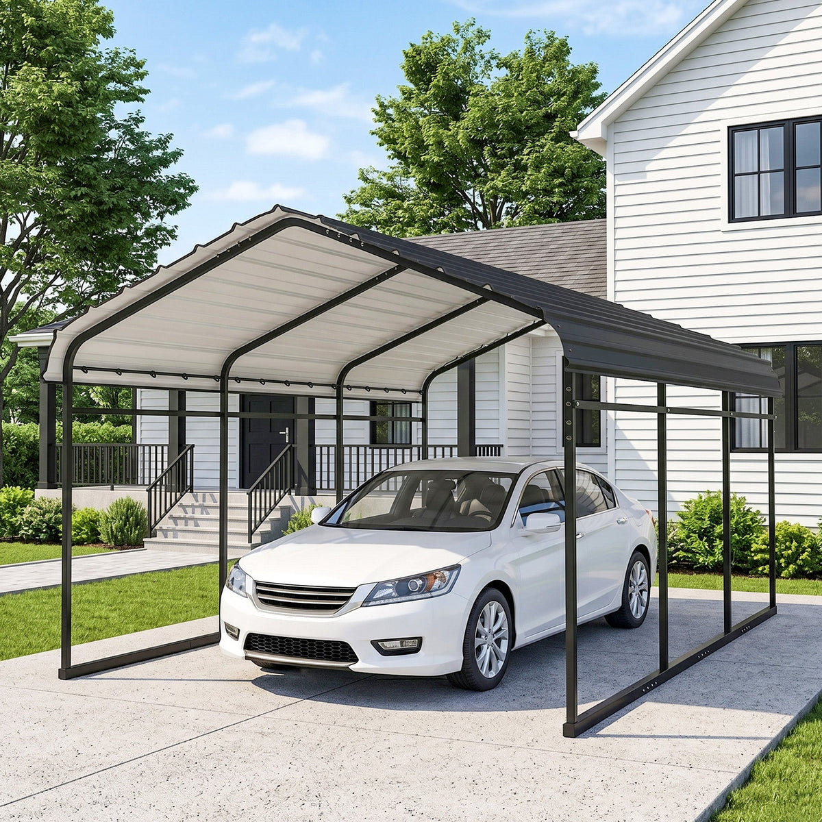 Onward 10' x 15' – Abri voiture métallique renforcé avec toit galvanisé et parois latérales amovibles