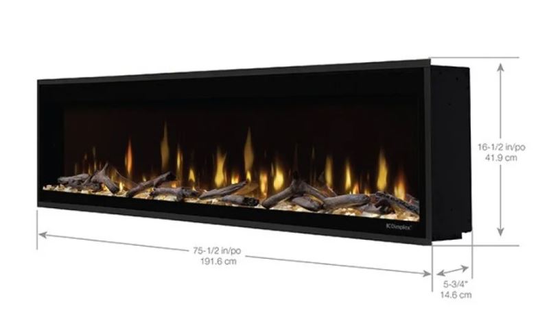 Dimplex Ignite Evolve 74" – Cheminée électrique linéaire encastrable avec verre Tumbled et bois flotté réaliste – EVOLVE74