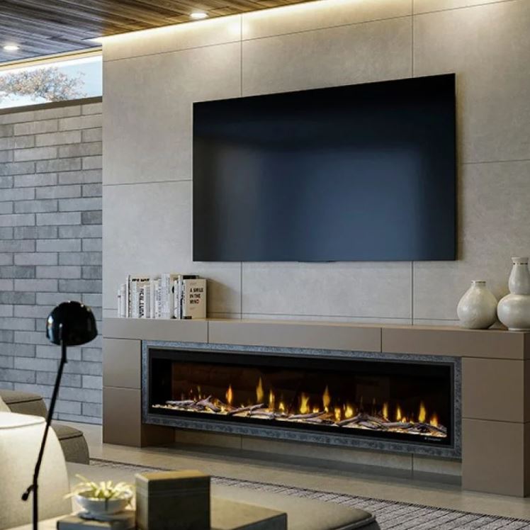 Dimplex Ignite Evolve 74" – Cheminée électrique linéaire encastrable avec verre Tumbled et bois flotté réaliste – EVOLVE74