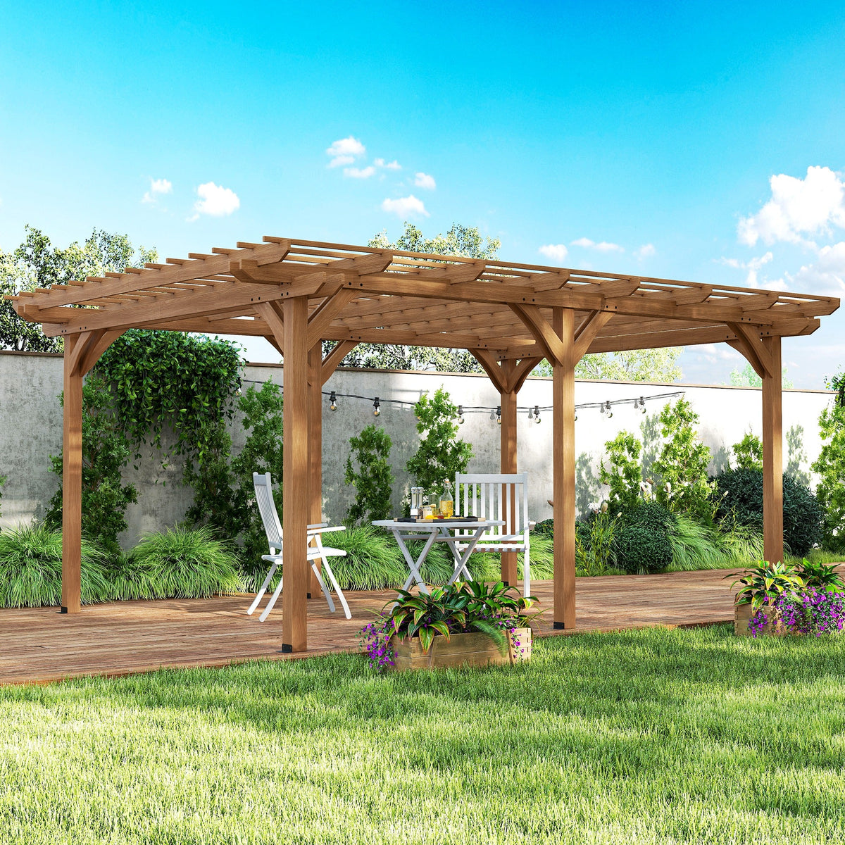 PerArbor 12' x 16' – Pergola en bois pour plantes grimpantes, jardin/arrière-cour, marron