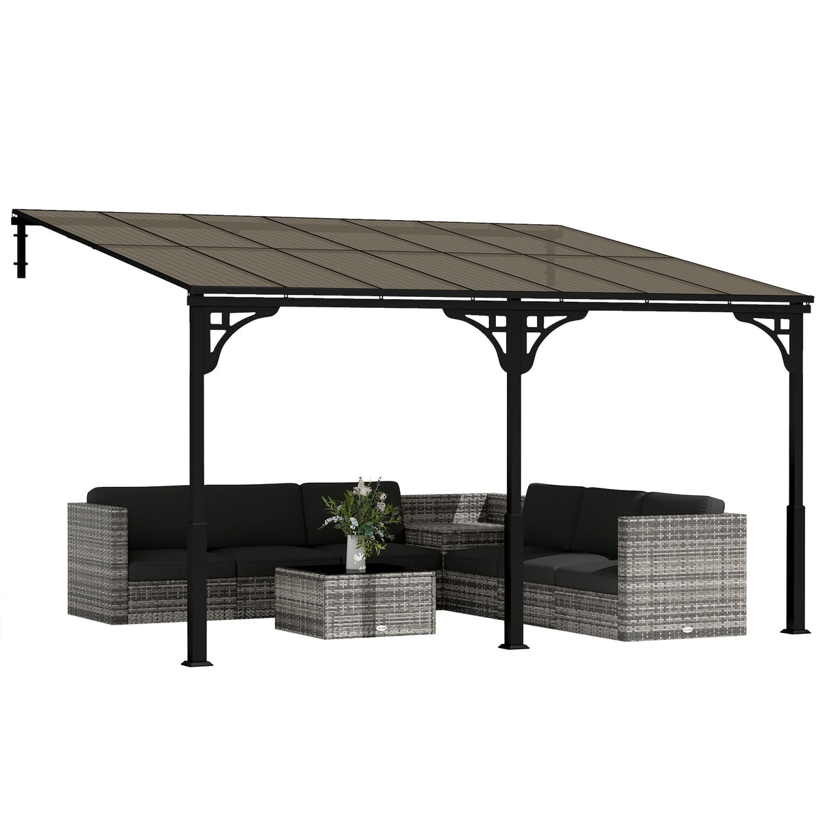 Pavillon adossé 13' x 10' avec toit en polycarbonate, marron
