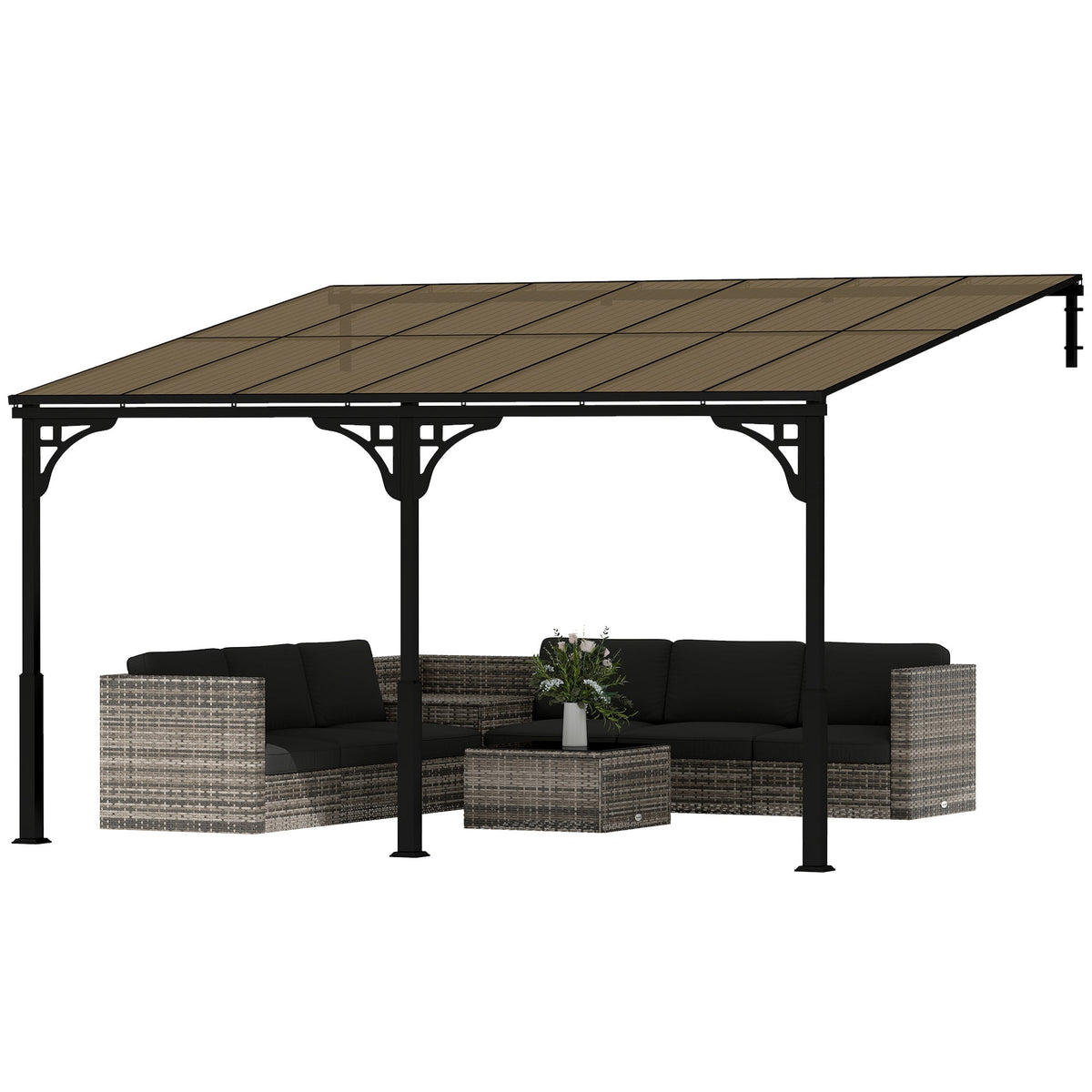 Pavillon adossé 13' x 10' avec toit en polycarbonate, marron