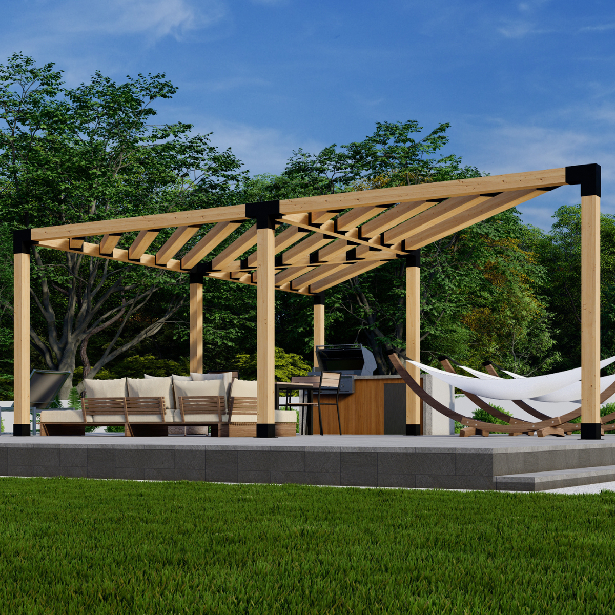 Kit de supports pour pergola d’angle en bois avec toit