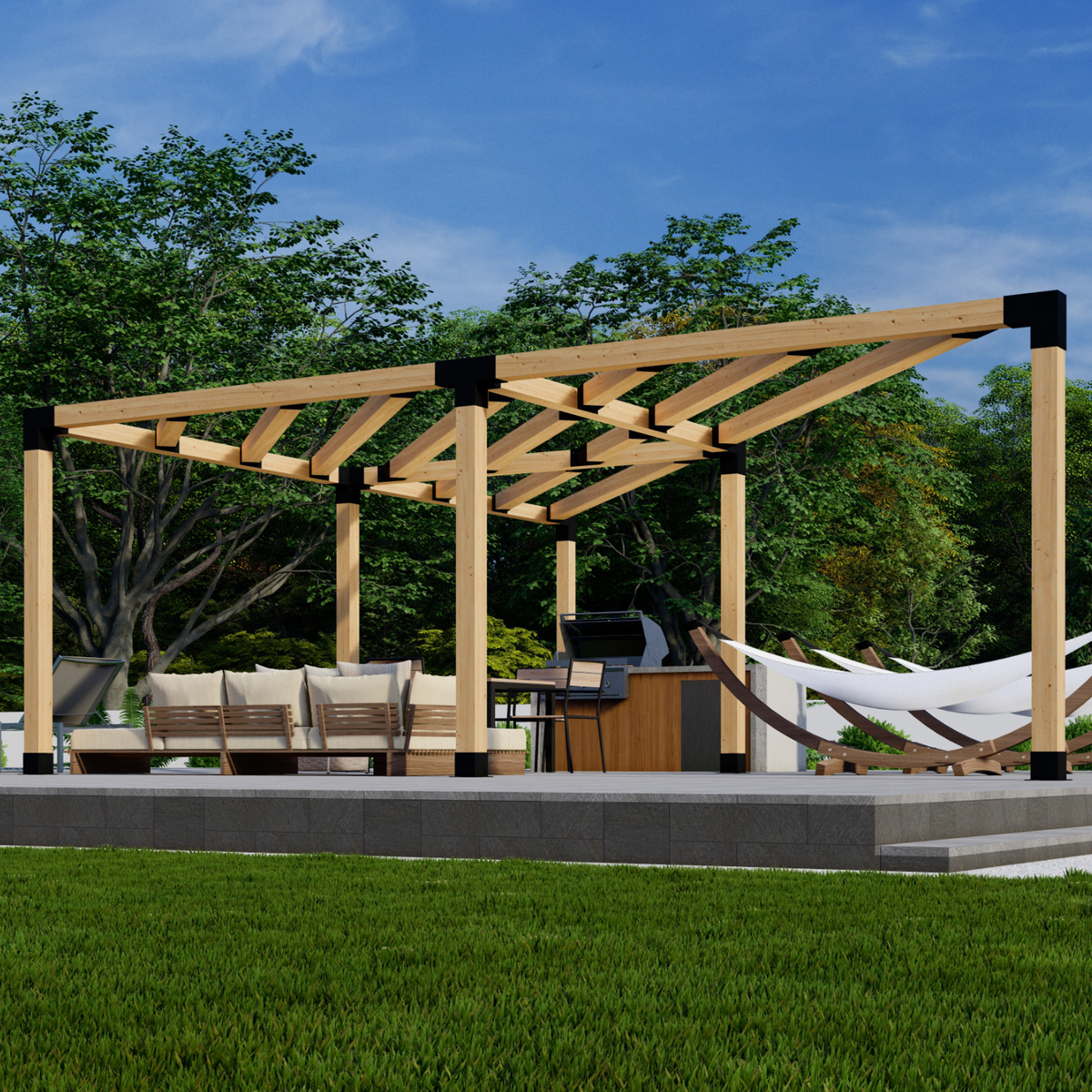 Kit pour pergola dans un angle du jardin