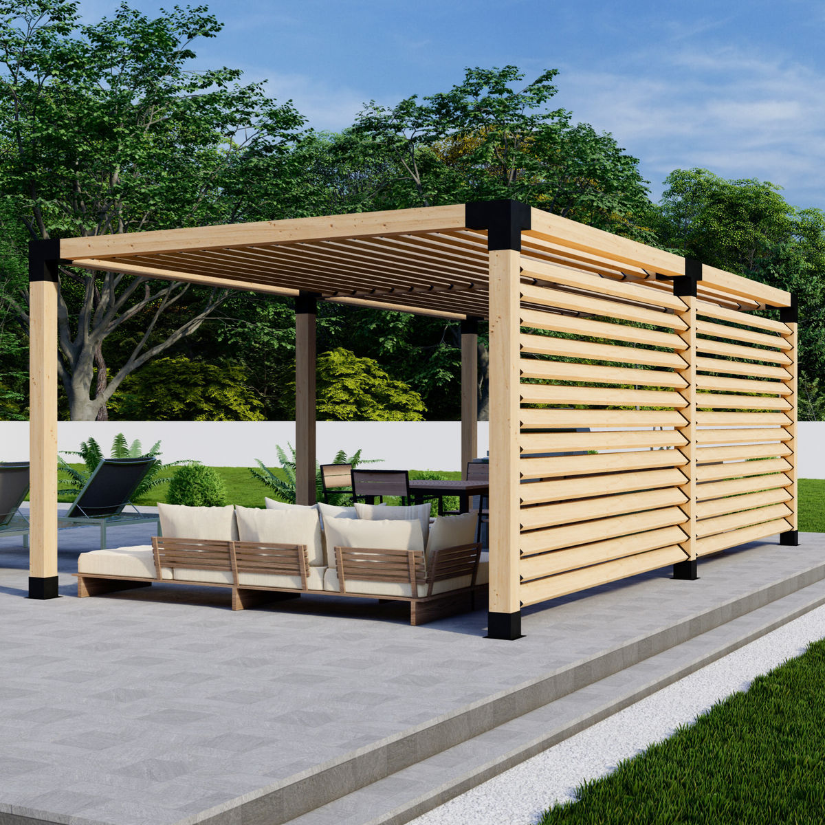 Kit de supports pour pergola en bois avec toit et parois latérales