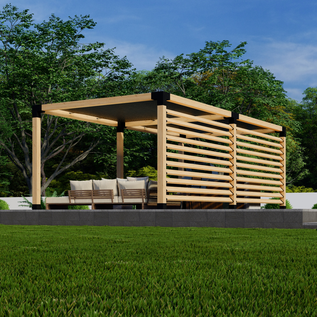 Kit DIY pour construire une pergola originale avec toit et paroi(s) sur mesure