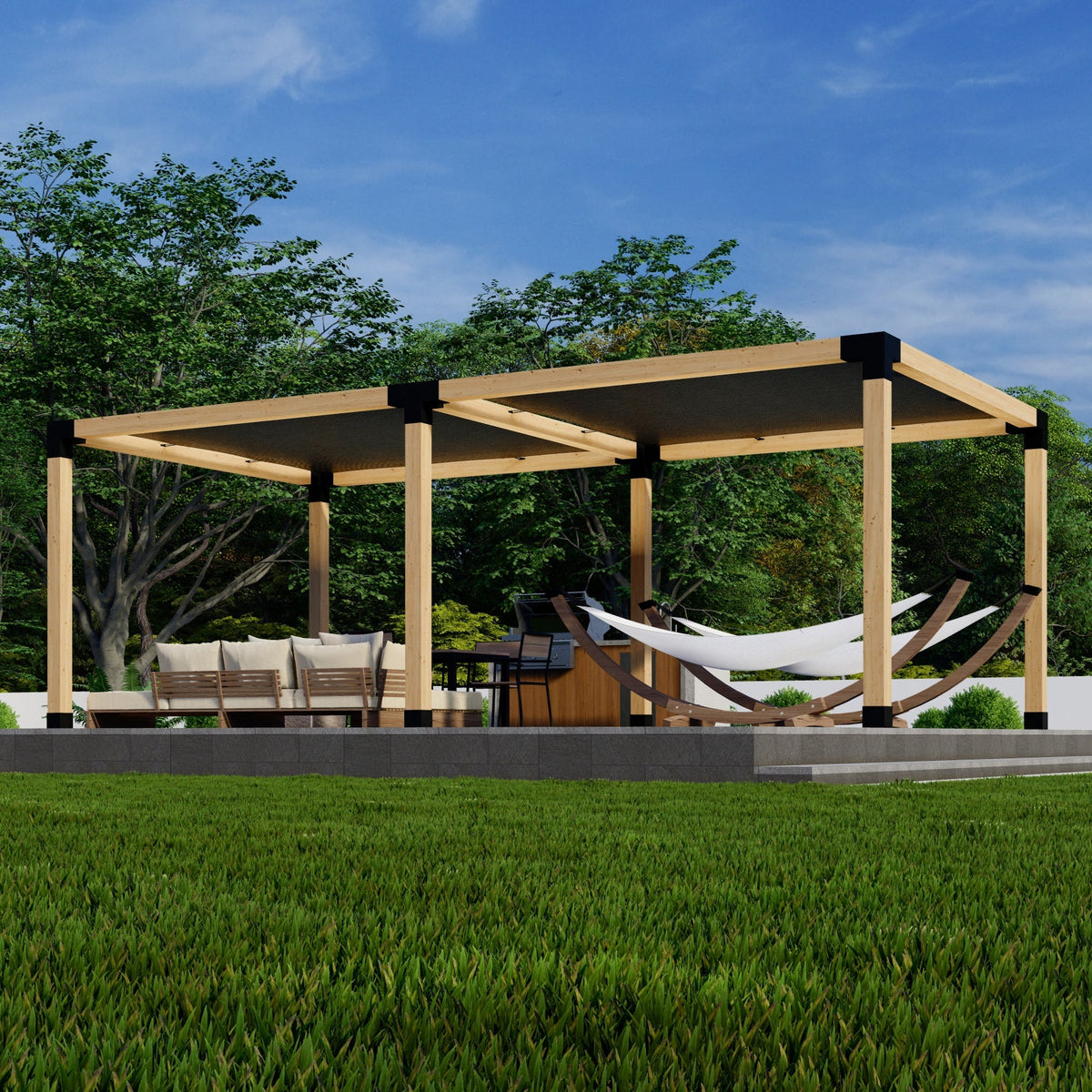 Pergola couverte 10x20 avec pare-soleil