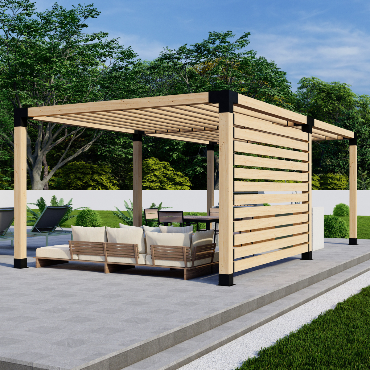 Kit pour pergola avec paroi d’intimité et toit