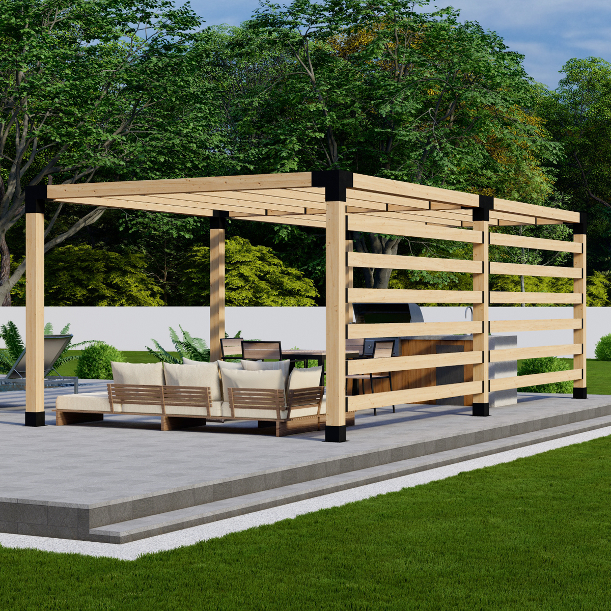 Kit de supports pour pergola en bois et métal avec toit