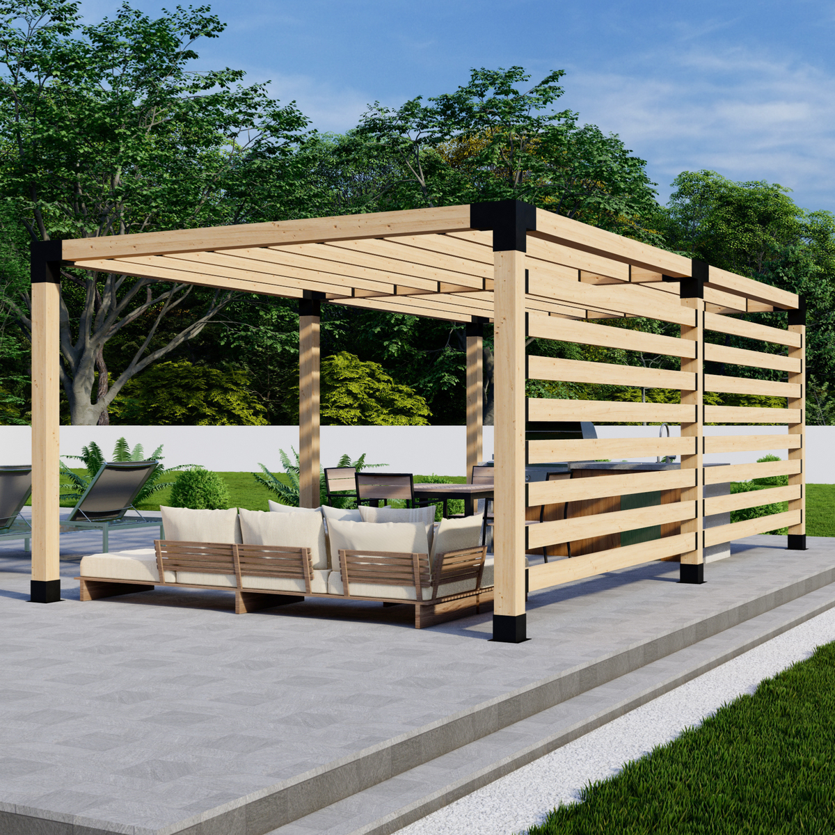 Kit de supports pour pergola en bois et acier avec toit