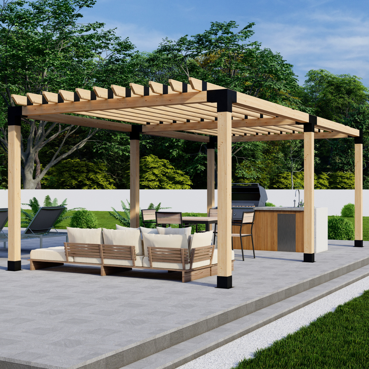 Supports et quincaillerie pour kit de pergola en bois avec toit