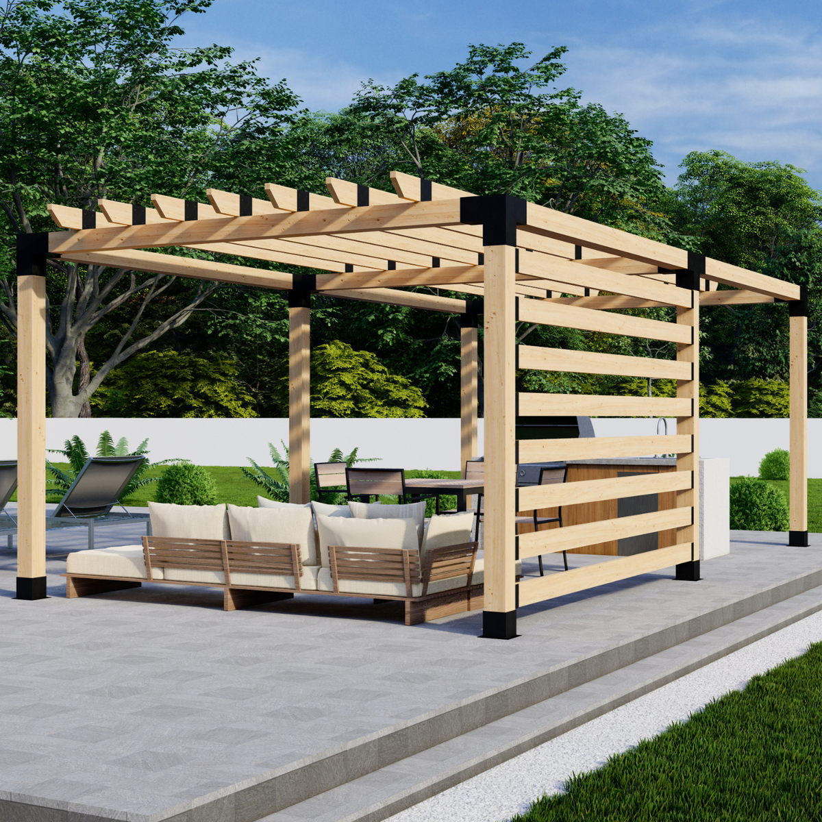 Ensemble de supports 6x6 pour pergola au-dessus d’une terrasse