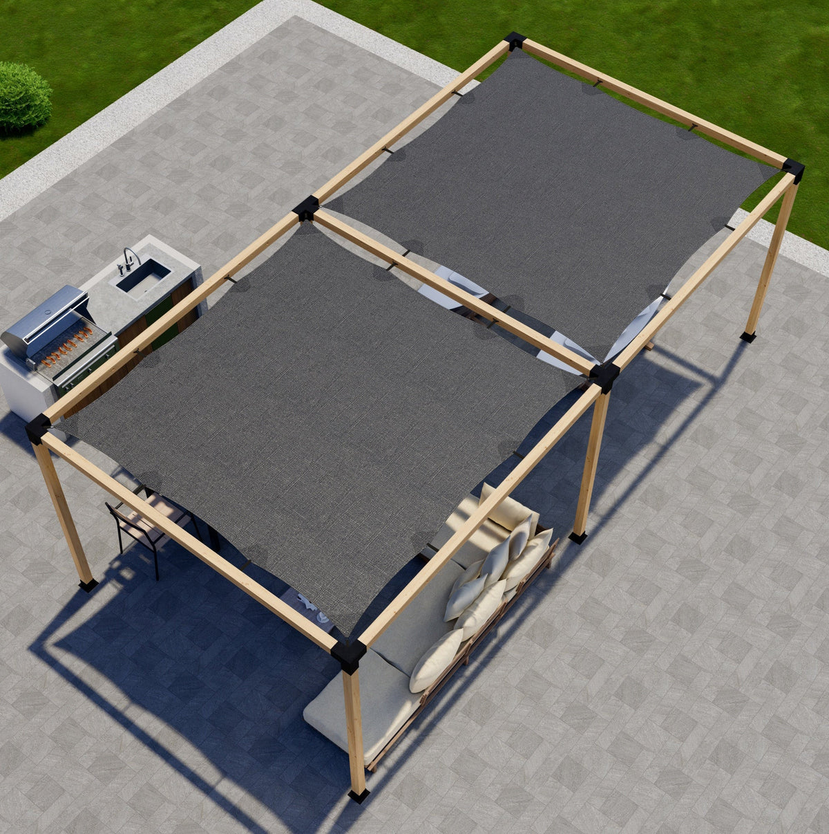 Pergola 10 x 22 avec toiles d’ombrage
